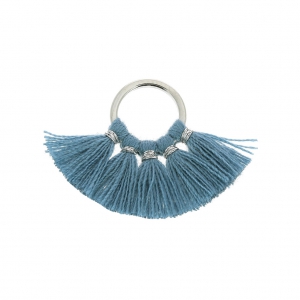 Small fan pendant with imitation cotton tassels 20x29 mm Pigeon Blue/SilverTone x1