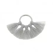 Small fan pendant with imitation cotton tassels 20x29 mm Light Grey/Silver Tone x1