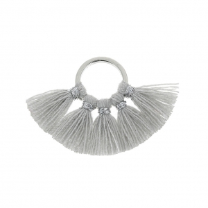Small fan pendant with imitation cotton tassels 20x29 mm Light Grey/Silver Tone x1