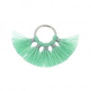 Small fan pendant with imitation cotton tassels 20x29 mm Mint/Silver Tone x1
