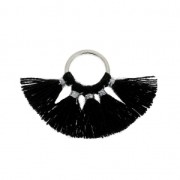 Small fan pendant with imitation cotton tassels 20x29 mm Black/Silver Tone x1|raw }}