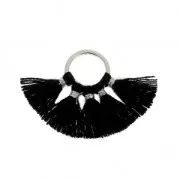 Small fan pendant with imitation cotton tassels 20x29 mm Black/Silver Tone x1