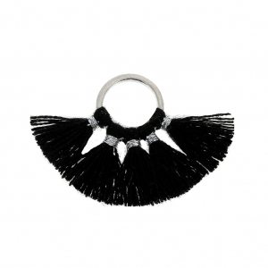 Small fan pendant with imitation cotton tassels 20x29 mm Black/Silver Tone x1