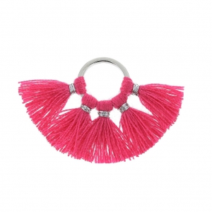 Small fan pendant with imitation cotton tassels 20x29 mm Fuchsia/Silver Tone x1