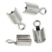 Round Fold Over Cord End with Ring for a 2.2mm cord - Antique fine silver plating x10|raw }}