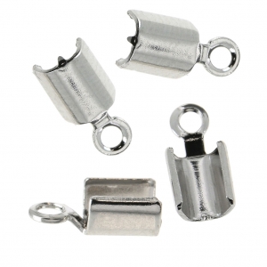 Round Fold Over Cord End with Ring for a 2.2mm cord - Antique fine silver plating x10