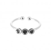 Adjustable ring 3 setting for 3 mm flat back cabochon - Silver Tone x1