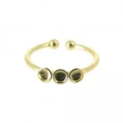 Adjustable ring 3 setting for 3 mm flat back cabochon fine Gold plated x1