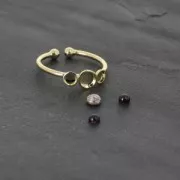 Adjustable ring 3 setting for 4 and 3 mm flat back cabochon fine Gold plated x1