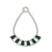 Metal and epoxy resin drop pendant/spacer 30x21 mm Rhodium / Fir Green x2