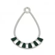 Metal and epoxy resin drop pendant/spacer 30x21 mm Rhodium / Fir Green x2
