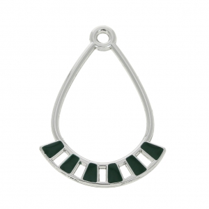 Metal and epoxy resin drop pendant/spacer 30x21 mm Rhodium / Fir Green x2