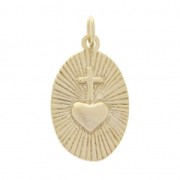 Oval charm decorated with heart and cross 20.5x12 mm Gold plated 3 microns x1