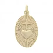 Oval charm decorated with heart and cross 20.5x12 mm Gold plated 3 microns x1