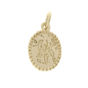 Oval charm decorated with birds 15x9.5 mm Gold plated 3 microns x1