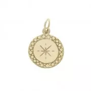 Round charm decorated with North Star 12.5 mm Gold plated 3 microns x1