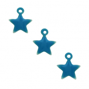 Star charm in metal and epoxy resin 7 mm - Blue x6