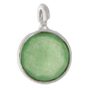 925 Sterling Silver / Jade 7.2 mm Round Faceted Charm x1