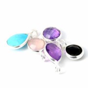 925 Sterling Silver / Jade 7.2 mm Round Faceted Charm x1