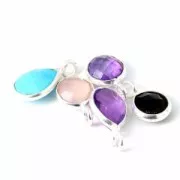 925 Sterling Silver / Jade 7.2 mm Round Faceted Charm x1