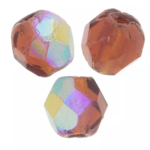 Fire Polished faceted round beads 4mm Dark Topaz AB x50