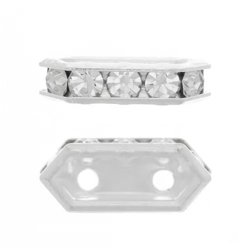 925 Sterling Silver Rhinestones bridge spacer 10x4.5 mm Crystal 2 holes x1