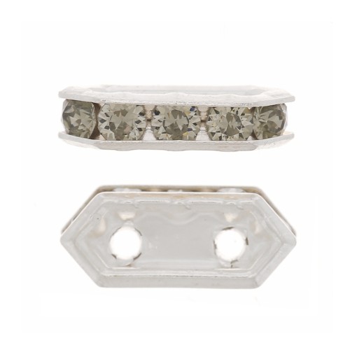 925 Sterling Silver Rhinestones bridge spacer 10x4.5 mm Black Diamond 2 holes x1