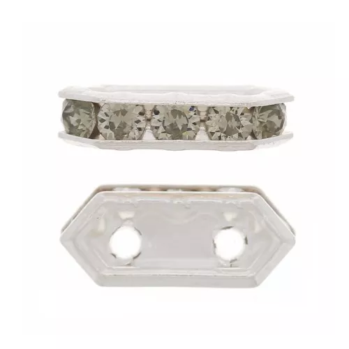 925 Sterling Silver Rhinestones bridge spacer 10x4.5 mm Black Diamond 2 holes x1