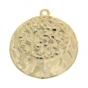 Brass hammered round pendant  - 2 textures - 24 mm Gold Tone x1|raw }}