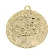 Brass hammered round pendant  - 2 textures - 24 mm Gold Tone x1