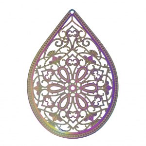 Laser cut tinted drop pendant 48x32 mm Floral pattern x1