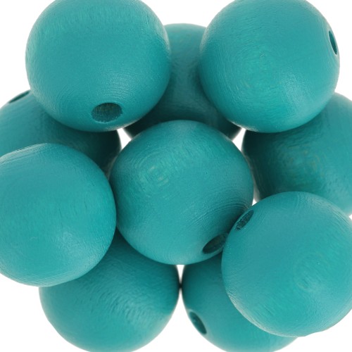 Wooden round beads 15mm Peacock blue x5