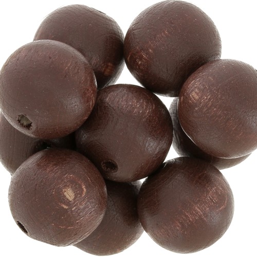 Wooden round beads 15mm Brown x5