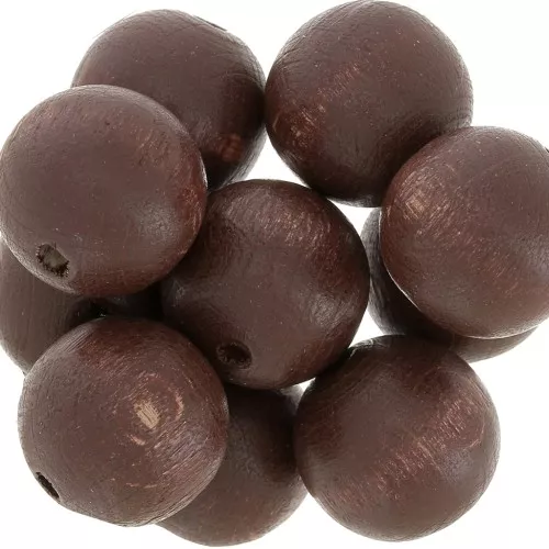 Wooden round beads 15mm Brown x5
