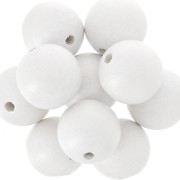 Wooden round bead 20mm White x5