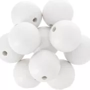 Wooden round bead 20mm White x5