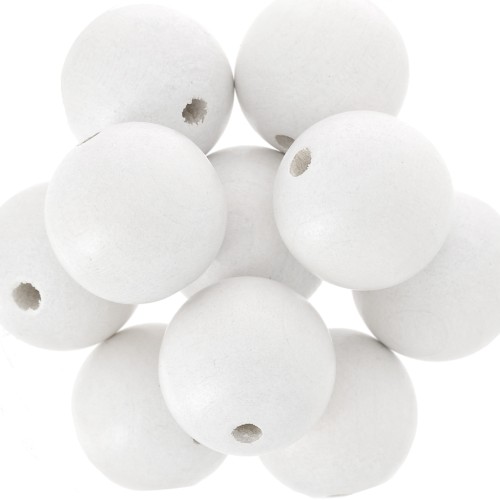 Wooden round bead 20mm White x5