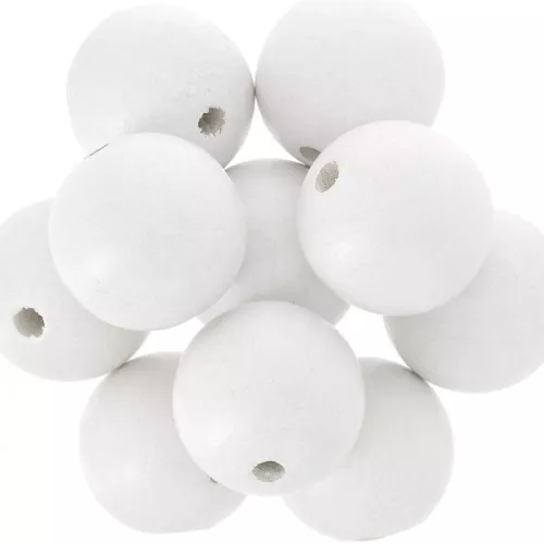 Wooden round bead 20mm White x5
