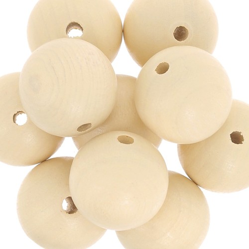 Wooden round bead 20mm Naturel x5