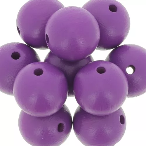 Wooden round bead 20mm Amethyst x5