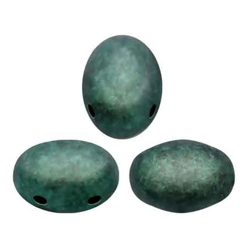 Glass beads Samos® by Puca® 7x5 mm Green Turquoise Metallic Mat x10g