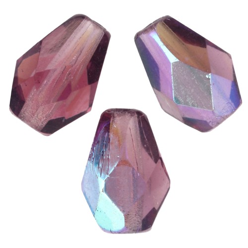 Fire Polished faceted pear-shaped beads 7x5mm Amethyst AB
