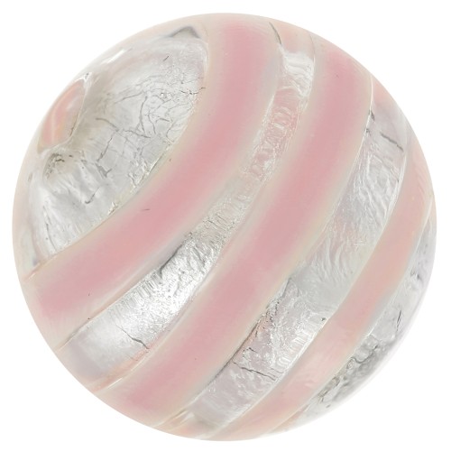 Striated silver foil Murano round 12mm Striped Rose x1
