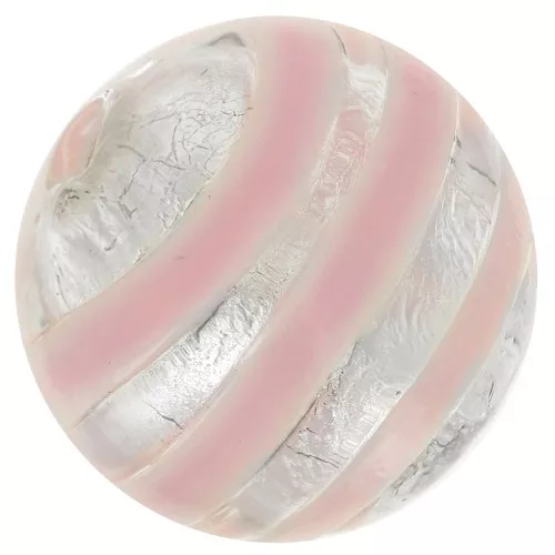 Striated silver foil Murano round 12mm Striped Rose x1
