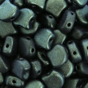 Czech Glass beads Ginko Duo 2 holes 7.5x7.5 mm Green Turquoise Metallic Mat x10g|raw }}