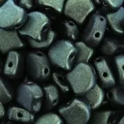 Czech Glass beads Ginko Duo 2 holes 7.5x7.5 mm Green Turquoise Metallic Mat x10g