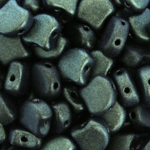 Czech Glass beads Ginko Duo 2 holes 7.5x7.5 mm Green Turquoise Metallic Mat x10g