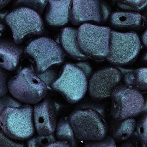Czech Glass beads Ginko Duo 2 holes 7.5x7.5 mm Blueberry Metallic Mat x10g