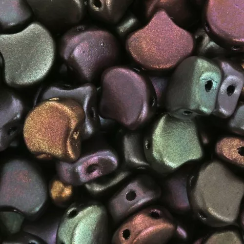 Czech Glass beads Ginko Duo 2 holes 7.5x7.5 mm Metallic Iris Satin x10g