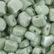 Czech Glass beads Ginko Duo 2 holes 7.5x7.5mm Opaque Light Green Ceramic Look x10g